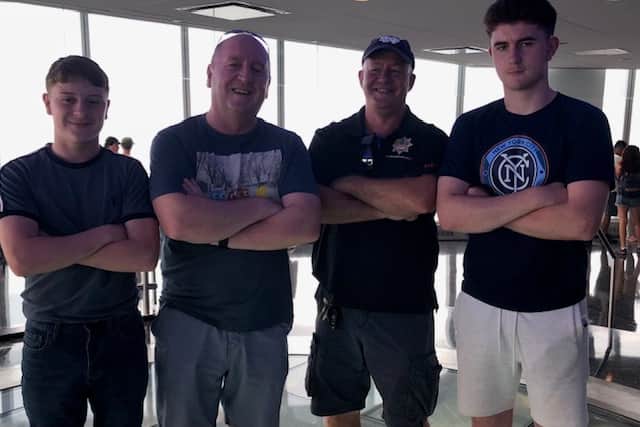 Paul (middle left) Andy and Paul’s two son’s Joseph and Michael at the top of the Freedom Tower (One World Trade Centre) in 2018