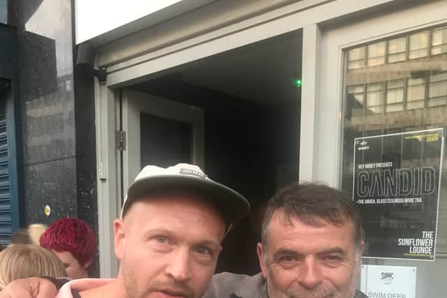 Stephen Pennell (right) outside the Sunflower Lounge with Phil Etheridge from Birmingham band The Twang
