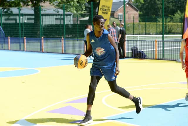 ‘Basketball England’ players make use of a community basketball court revamped in Summerfield Park, Ladywood to launch the Birmingham 2022 Commonwealth Games regional ticket ballot