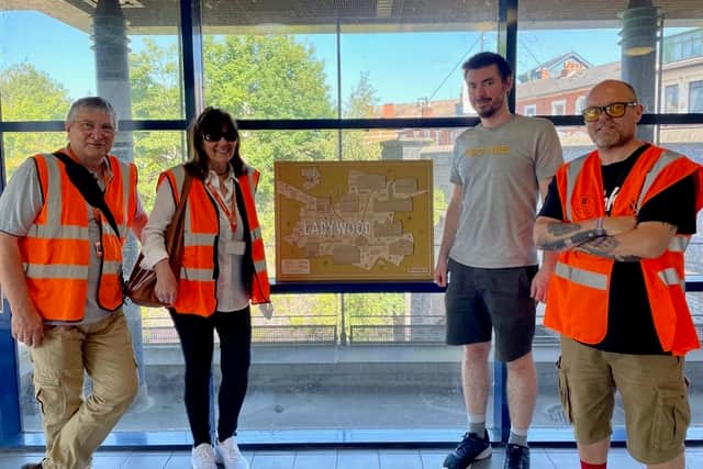From left to right: David Wisehall from Community Project Management Ltd, Fay Easton of West Midlands Railway, Adam Carthy of SpacePlay and Jez Collins from Birmingham Music Archive at Jewellery Quarter Station