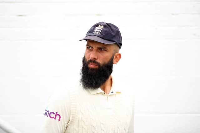 LONDON, ENGLAND - SEPTEMBER 04: Moeen Ali of England during Day Three of the Fourth LV= Insurance Test Match between England and India at The Kia Oval on September 04, 2021 in London, England. (Photo by Christopher Lee/Getty Images for Surrey CCC)