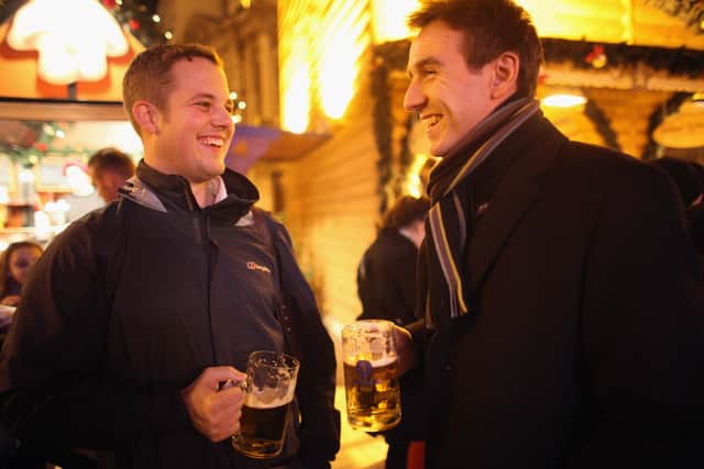 German beer, Frankfurter sausages,  mulled wine, chocolate and traditional craft products entice thousands of visitors.  (Photo by Christopher Furlong/Getty Images)