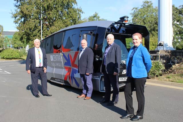 From left: Councillor Ken Hawkins, Cabinet Portfolio Holder for Environment & Infrastructure at Solihull Council, Gary Masters, NEC Campus General Manager, Chris Lane, Head of Transport Innovation at TfWM and Ewa Truchanowicz, GBSLEP Board Director