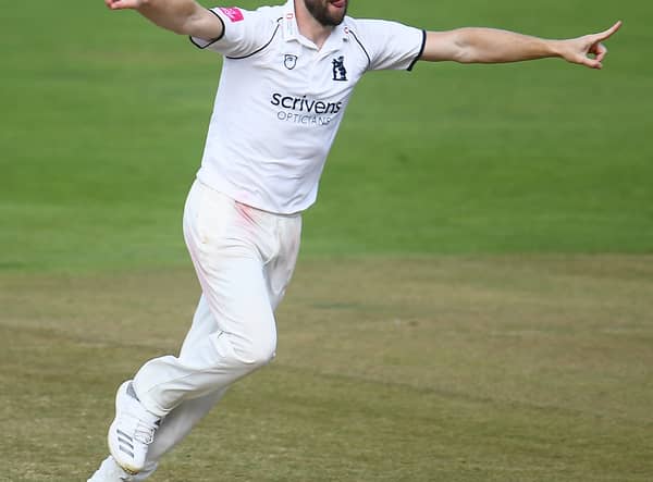 Chris Woakes of Warwickshire celebrates after taking the wicket of Jack Leach of Somerset during Day Four of the LV= Insurance County Championship match between Warwickshire and Somerset at Edgbaston on September 24, 2021 in Birmingham, England. (Photo by Harry Trump/Getty Images)
