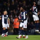 Semi Ajayi celebrates at the final whistle during the Sky Bet Championship match between West Bromwich Albion and Birmingham City at The Hawthorns(Photo by Nathan Stirk/Getty Images)