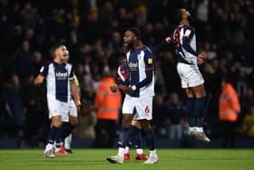 Semi Ajayi celebrates at the final whistle during the Sky Bet Championship match between West Bromwich Albion and Birmingham City at The Hawthorns(Photo by Nathan Stirk/Getty Images)