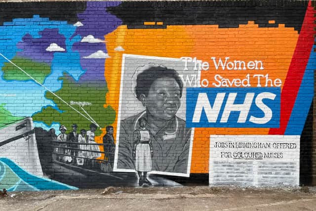Downlow community arts project in Lozells: Windrush NHS mural by Bunny Bread