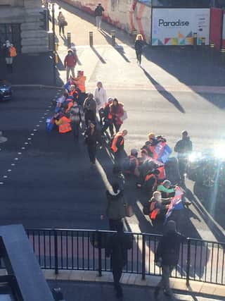 Protesters are blocking Paradise Circus in the city centre