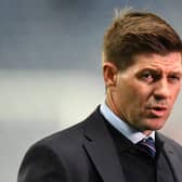 Rangers' English manager Steven Gerrard gives an interview ahead of the UEFA Europa League group A football match between Rangers and Brondby
