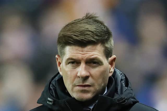  Steven Gerrard looks on during the UEFA Europa League group A match between Rangers FC and Brondby IF at Ibrox Stadium on October 21, 2021 in Glasgow, Scotland. (Photo by Ian MacNicol/Getty Images)
