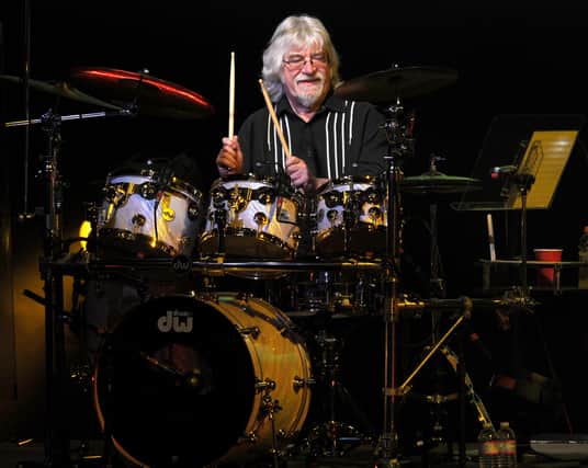Tributes have flooded in for musician Graeme Edge of the Moody Blues - pictured here performing at the Nokia Theatre on November 1, 2013 in Los Angeles, California.  (Photo by Kevin Winter/Getty Images)