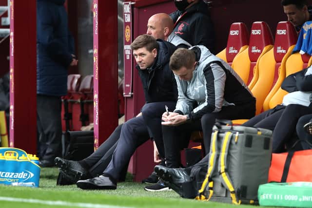 Steven Gerrard, Manager of Rangers looks on during the Cinch Scottish Premiership match between Motherwell FC and Rangers FC