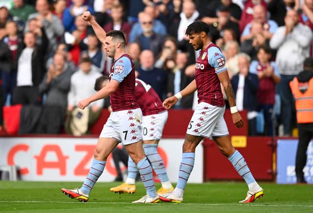 <p>John McGinn of Aston Villa celebrates after scoring their side’s second goal during the Premier League match between Aston Villa and Wolverhampton Wanderers</p>