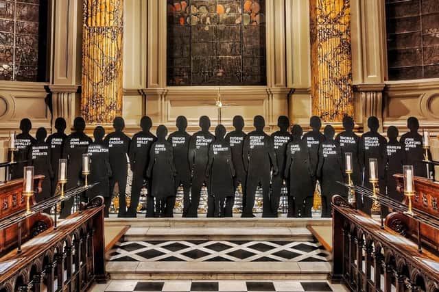 Justice for the 21 bring 21 silhouettes to Birmingham landmarks to mark the 47th anniversary of the Pub Bombings in which 21 people lost their lives