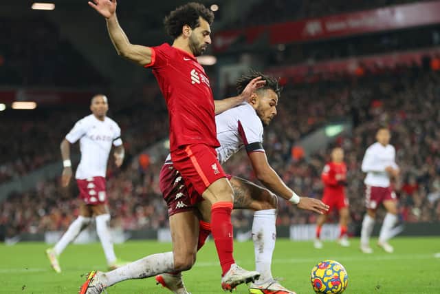 Mohamed Salah is fouled by Tyrone Mingsleading to a penalty being awarded(Photo by Clive Brunskill/Getty Images)