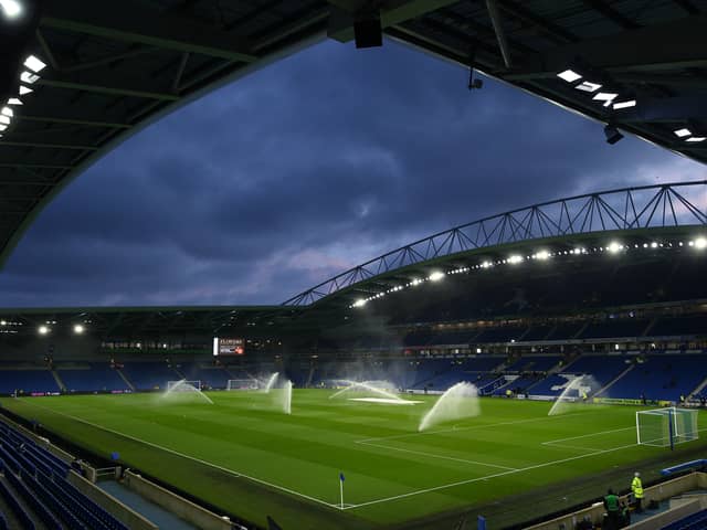 A general view inside the stadium prior to the Premier League match between Brighton & Hove Albion and Leeds United at American Express Community Stadium
