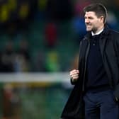 Steven Gerrard, Manager of Aston Villa celebrates their side's victory after the Premier League match between Norwich City and Aston Villa at Carrow Road