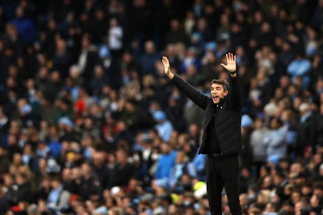 Bruno Lage, Manager of Wolverhampton Wanderers reacts during the Premier League match between Manchester City and Wolverhampton Wanderers