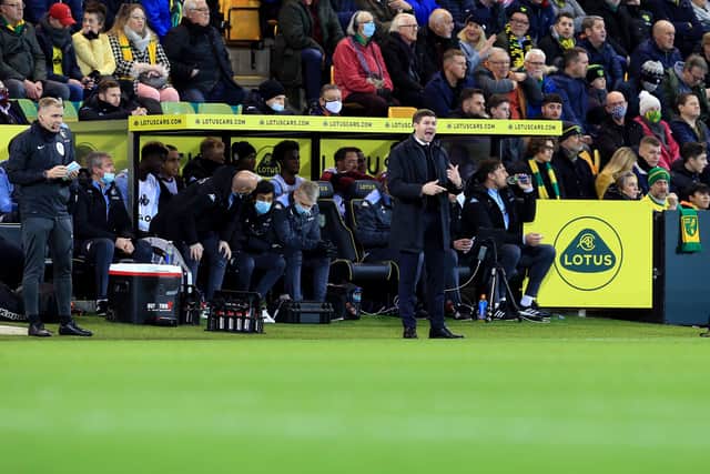 Aston Villa Manager Steven Gerrard during the Premier League match between Norwich City and Aston Villa 