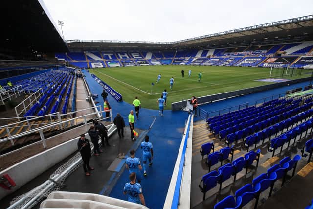 Coventry City players run out from the tunnel during the Sky Bet Championship match between Coventry City and Millwall at St Andrew's Trillion Trophy Stadium