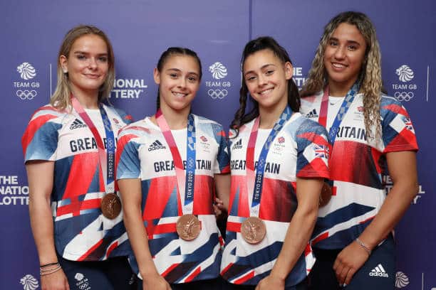 Alice Kinsella (left) and the rest of the bronze-medal winning women’s gymnastics team from Tokyo 2020. Picture by Tristan Fewings/Getty Images for The National Lottery.