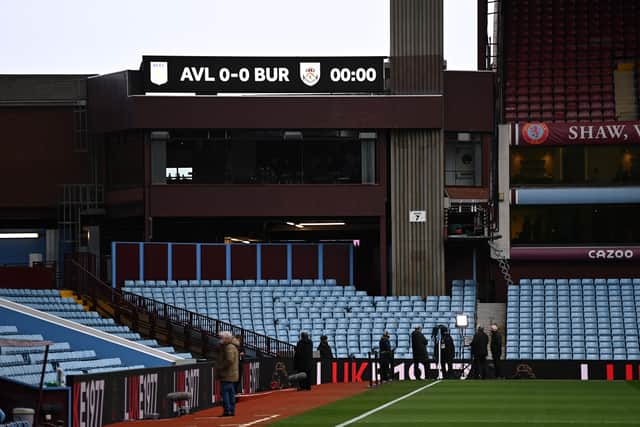 A general view inside the stadium as the game is postponed due to Covid-19 prior to the Premier League match between Aston Villa  and  Burnley at Villa Park on December 18