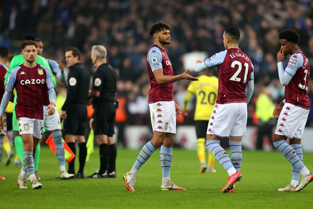  Tyrone Mings and Anwar El Ghazi of Aston Villa shake hands after the Premier League match between Aston Villa and Chelsea at Villa Park