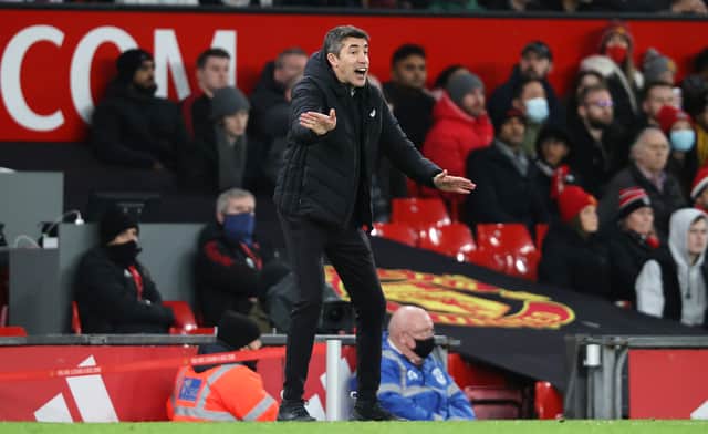 Bruno Lage, Manager of Wolverhampton Wanderers shouts instructions during the Premier League match between Manchester United and Wolverhampton Wanderers at Old Trafford 