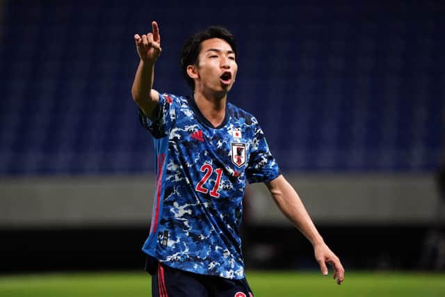 Hayao Kawabe of Japan is seen during the FIFA World Cup Asian Qualifier second round Group F match between Japan and Kyrgyz at Panasonic Stadium Suita