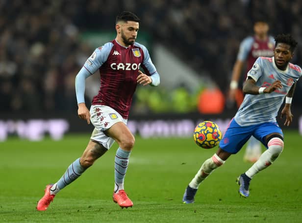 <p>Morgan Sanson of Aston Villa is closed down by Fred of Manchester United during the Premier League match between Aston Villa and Manchester United at Villa Park. </p>