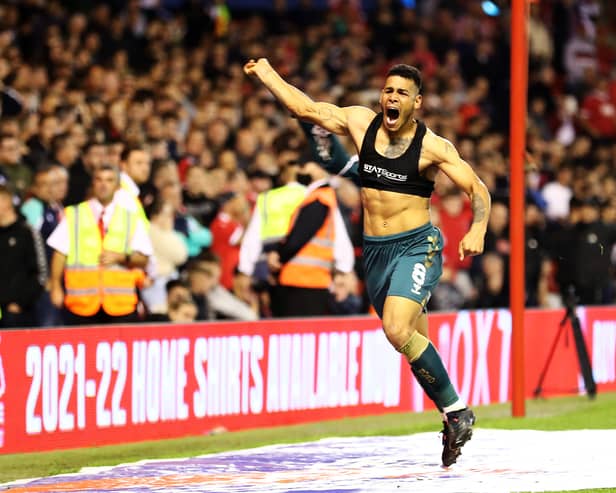 Onel Hernandez of Middlesbrough celebrates scoring his teams second goal during the Sky Bet Championship match between Nottingham Forest and Middlesbrough at City Ground
