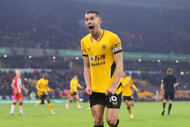 Conor Coady of Wolverhampton Wanderers celebrates after scoring their team's second goal during the Premier League match between Wolverhampton Wanderers and Southampton at Molineux on January 15, 2022 in Wolverhampton, England.