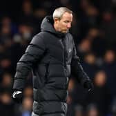 Lee Bowyer, Manager of Birmingham City leaves the field of play for the half-time break during the Sky Bet Championship match between Fulham and Birmingham City at Craven Cottage