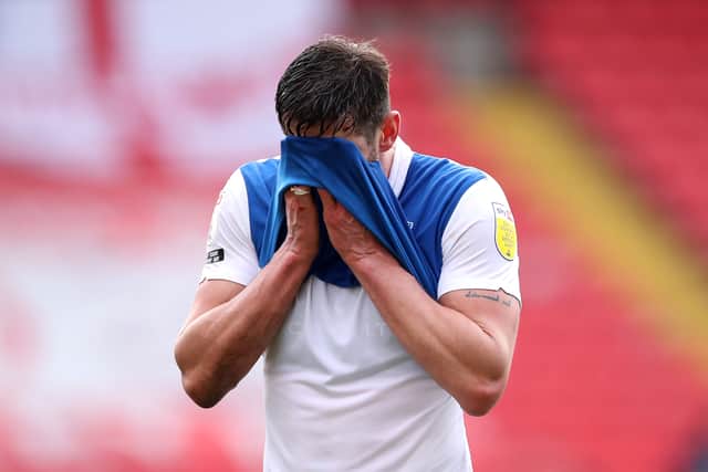 Lukas Jutkiewicz of Birmingham City reacts during the Sky Bet Championship match between Barnsley and Birmingham City at Oakwell Stadium