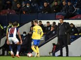 West Bromwich Albion's French head coach Valerien Ismael (R) looks on from the sidelines during the English FA Cup third round football match between West Bromwich Albion and Brighton and Hove Albion at The Hawthorns stadium 
