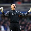 Neil Etheridge of Birmingham City celebrates after the opening goal during the Sky Bet Championship match between Birmingham City and Barnsley at St Andrew's Trillion Trophy Stadium