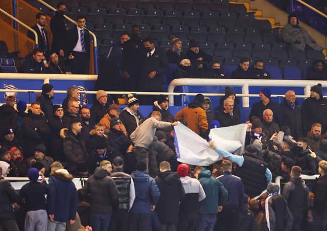 Birmingham City fans protest in the directors box during the Sky Bet Championship match between Birmingham City and Barnsley at St Andrew's