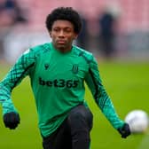 Jaden Philogene-Bidace warms up for Stoke on Saturday. Picture: Malcolm Couzens/Getty Images.