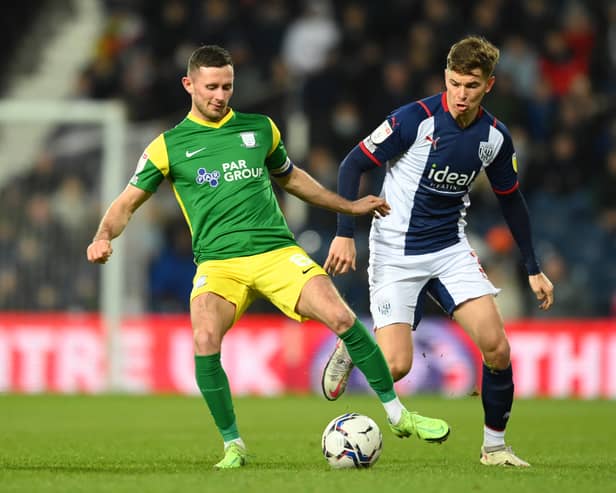 Alan Browne of Preston North End battles for possession with Conor Townsend of West Bromwich Albion during the Sky Bet Championship match between West Bromwich Albion and Preston North End
