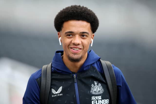 Jamal Lewis of Newcastle United  arrives at the stadium prior to the Premier League match between Newcastle United and Leeds United at St. James Park on September 17, 2021
