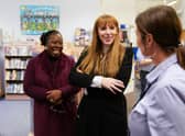 Labour Deputy Leader Angela Rayner (centre) and Labour's candidate for Birmingham Erdington Paulette Hamilton (left), talk to staff at a food bank during a visit to Spitfire Support Services in Castle Vale