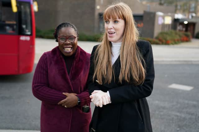 Labour Deputy Leader Angela Rayner (right) and Labour's candidate for Birmingham Erdington Paulette Hamilton, during a visit to Spitfire Support Services in Castle Vale near Birmingham. 