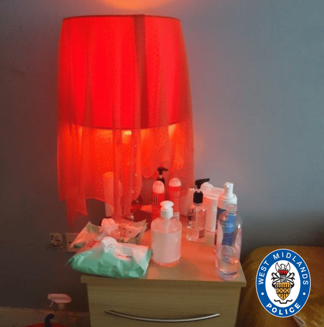 A red light found on a bedside table in the address