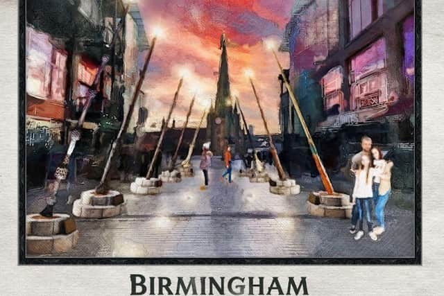 An artist impression issued by WarnerMedia of the Harry Potter and Fantastic Beasts Wand Installation at the Bullring