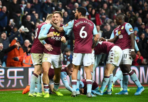 Joy for Aston Villa after their last-gasp victory over Watford two years ago. Picture: Clive Mason/Getty Images.