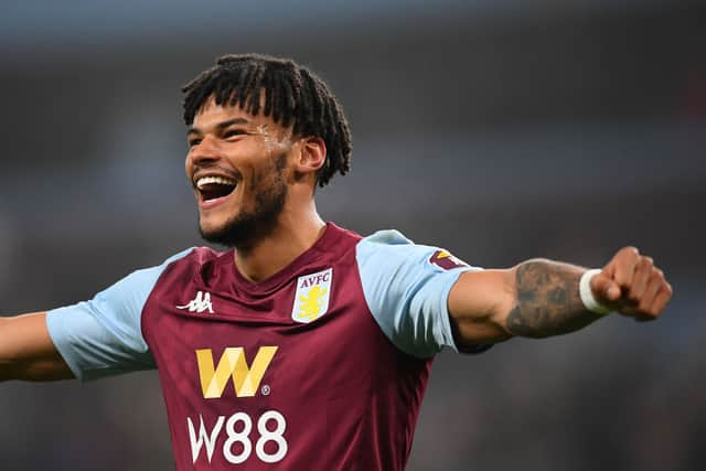 Tyrone Mings of Aston Villa celebrates after scoring their second goal during the Premier League match between Aston Villa and Watford FC at Villa Park on January 21, 2020