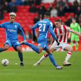 Lyle Taylor, of Birmingham City, on the ball during the Sky Bet Championship match between Stoke City and Birmingham City at Bet365 Stadium on February 19, 2022.