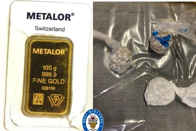 Some of the drug wraps officers recovered and a gold bar Alabdullah bought with drugs cas