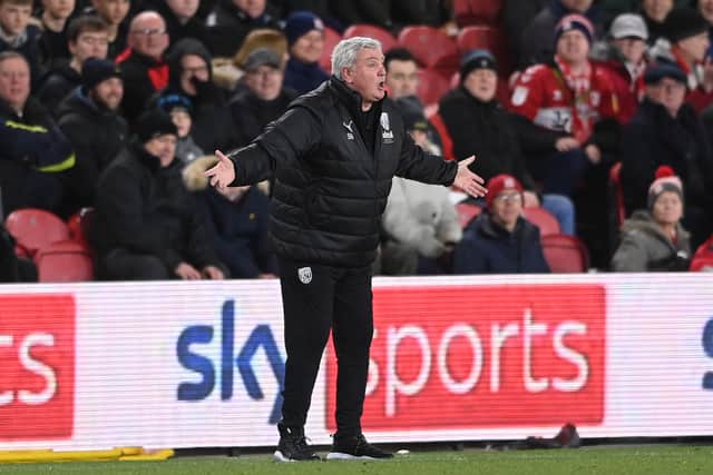 WBA manager Steve Bruce reacts on the touchline during the Sky Bet Championship match between Middlesbrough and West Bromwich Albion at Riverside Stadium