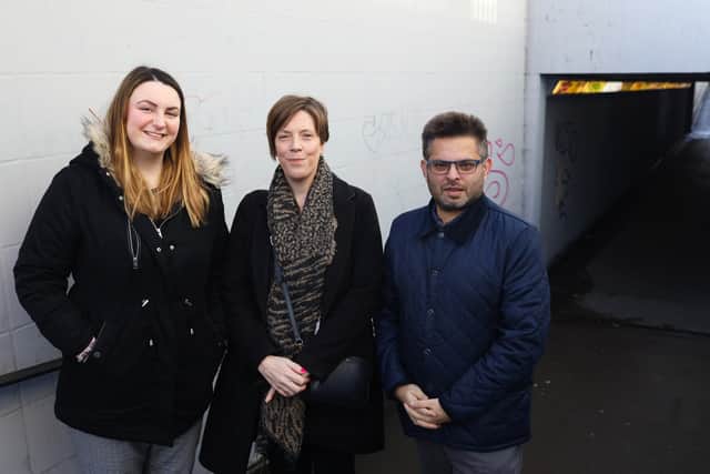 Beth Farrington who campaigned to get the underpass shut with Jess Phillps MP and Cllr Waseem Zaffar 